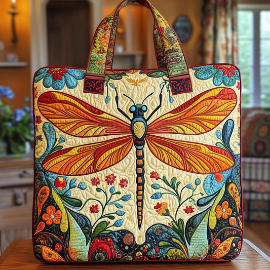 Everyday Dragonfly Floral Quilted Tote