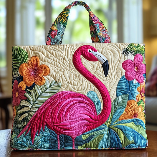 Flamingo Floral Tropical Quilted Tote