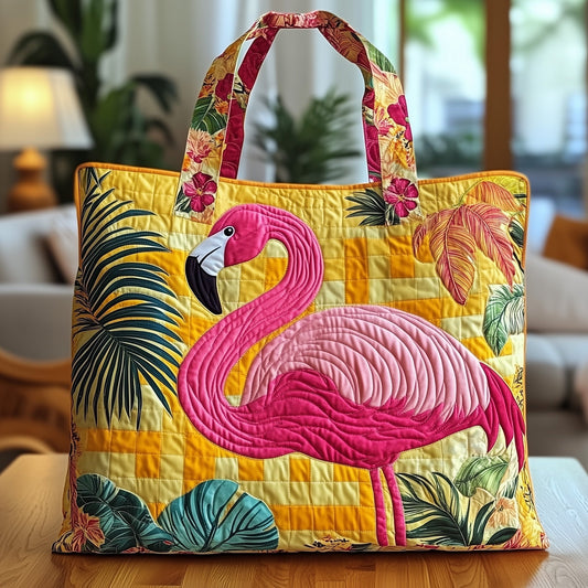 Flamingo Tropical Leaves Quilted Tote