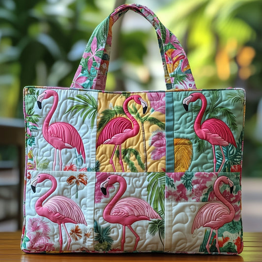 Pink Flamingos Tropical Quilted Tote