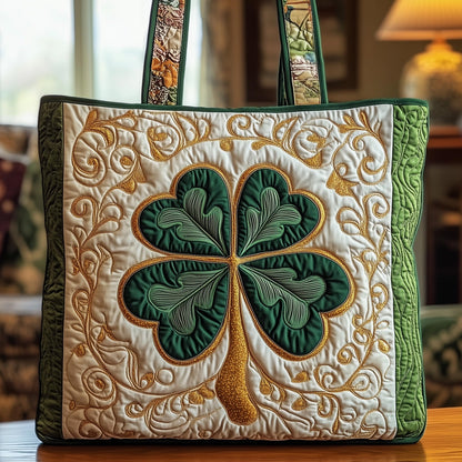 Embroidered Clover Motif Quilted Tote