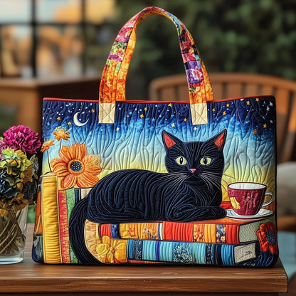 The Cozy Cat And Books Quilted Tote