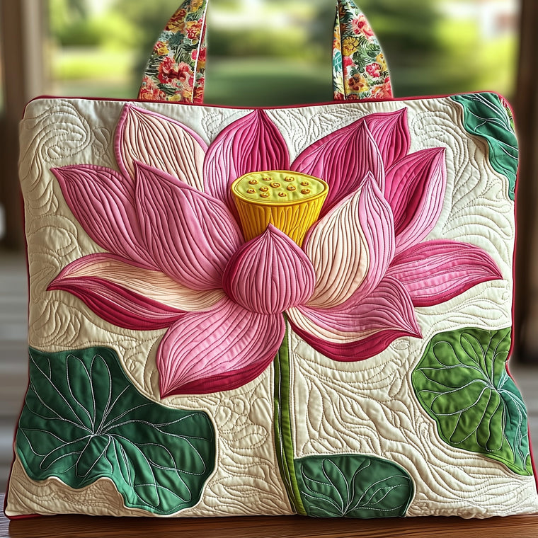 Pink Lotus Flower Quilted Tote