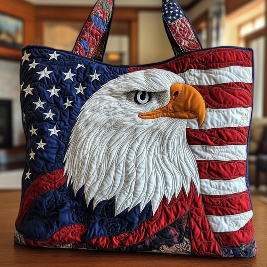 Bald Eagle American Flag Quilted Tote