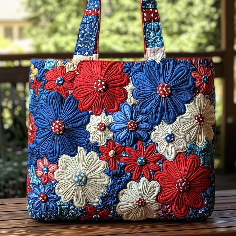 Red White Blue Flowers Tote Bag