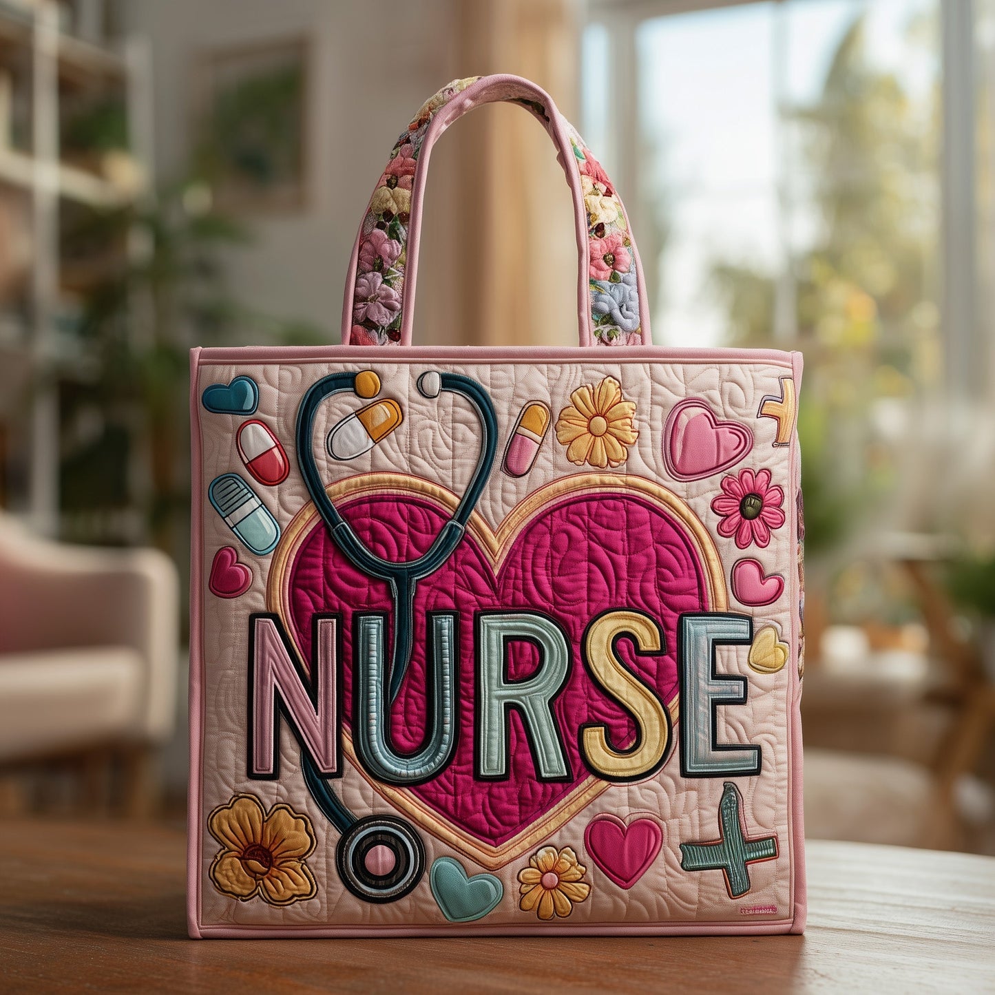 Nurse Heart Stethoscope Quilted Tote