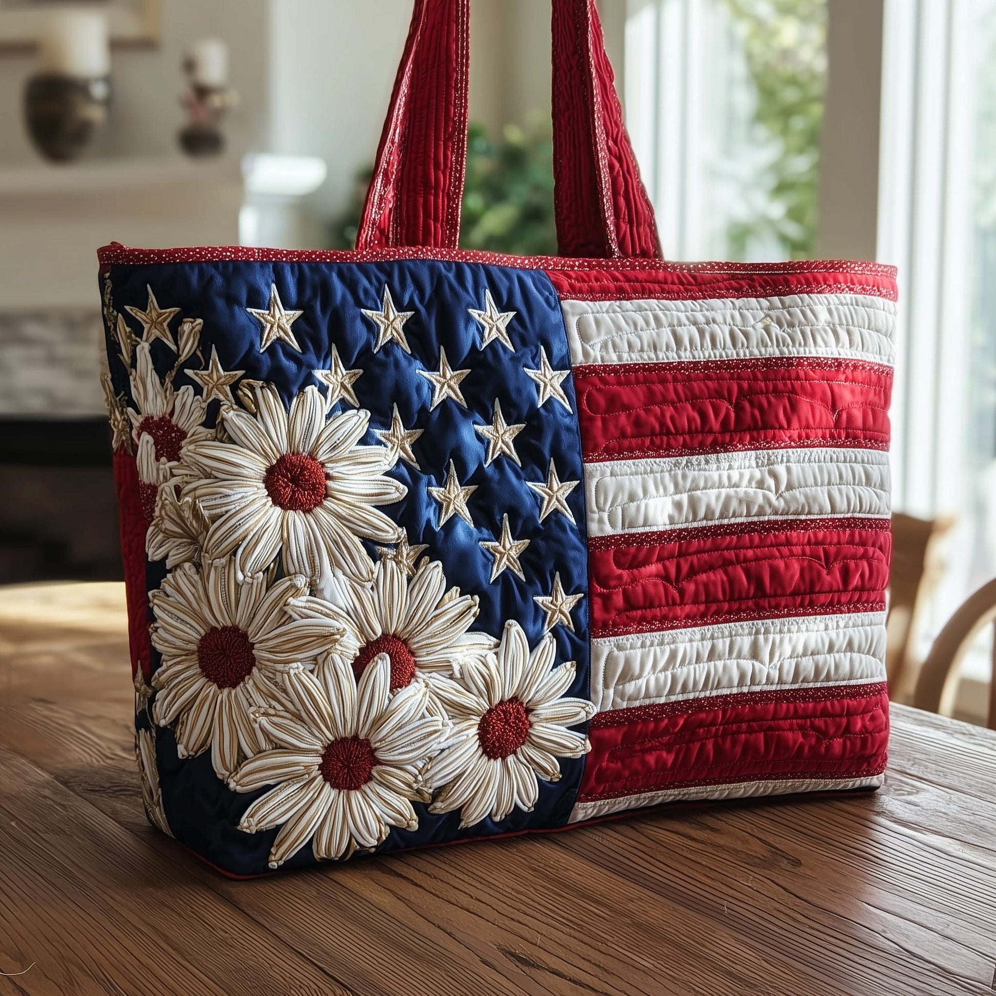 Everyday Patriotic Daisy Quilted Tote