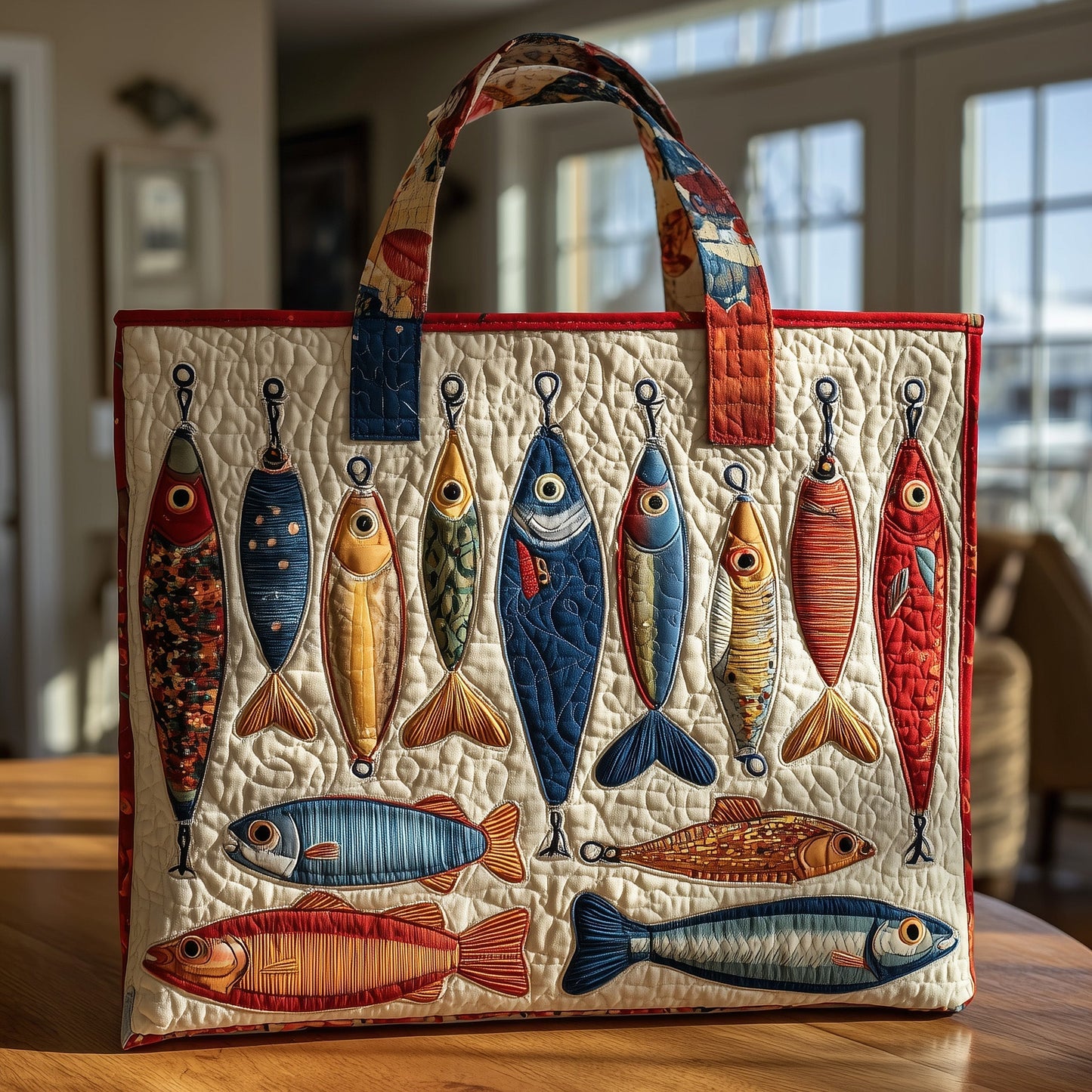 Colorful Fishing Lures Quilted Tote