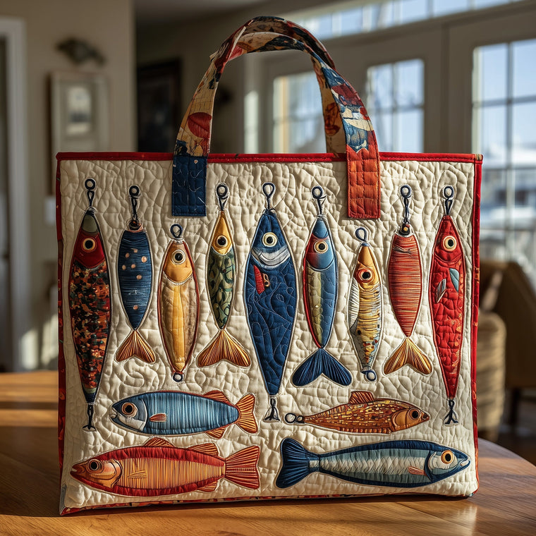 Colorful Fishing Lures Quilted Tote