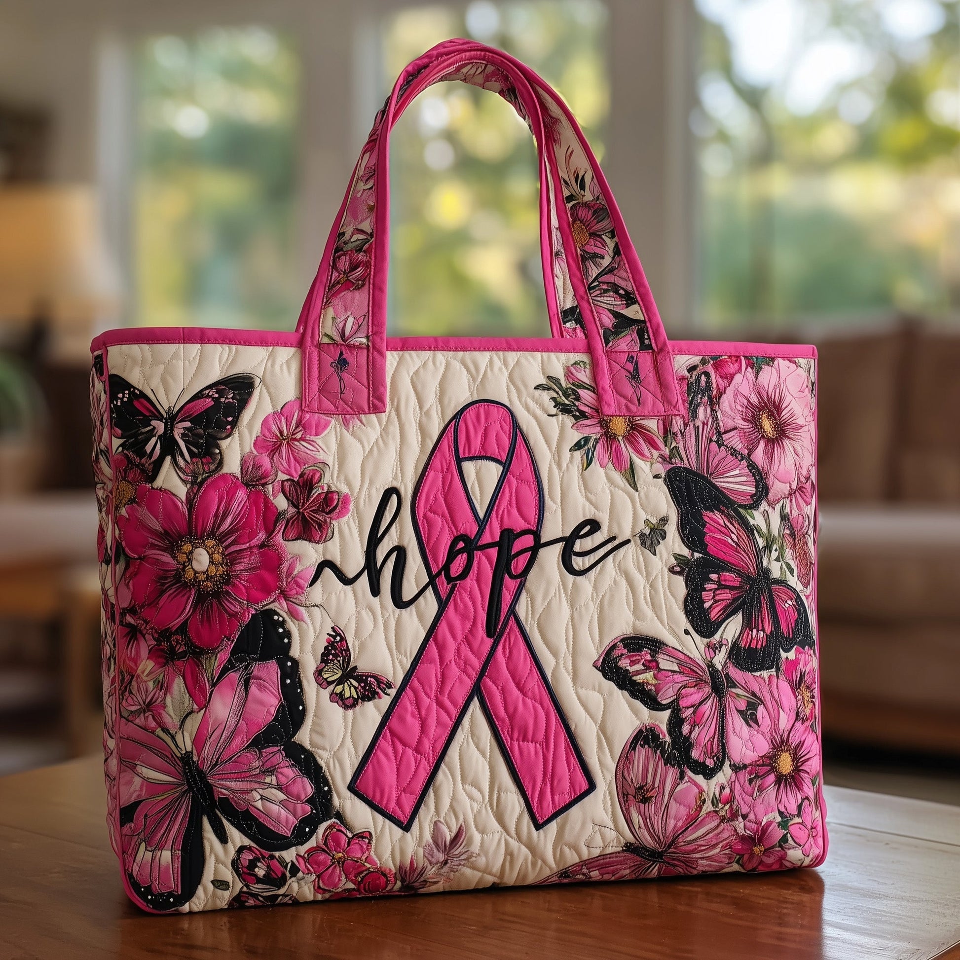 Pink Ribbon Flowers Tote Bag