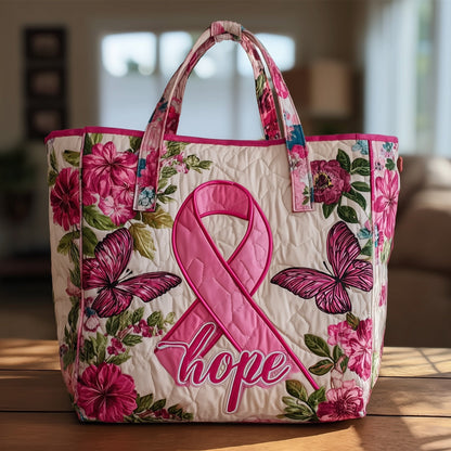 Pink Ribbon Butterflies Quilted Tote