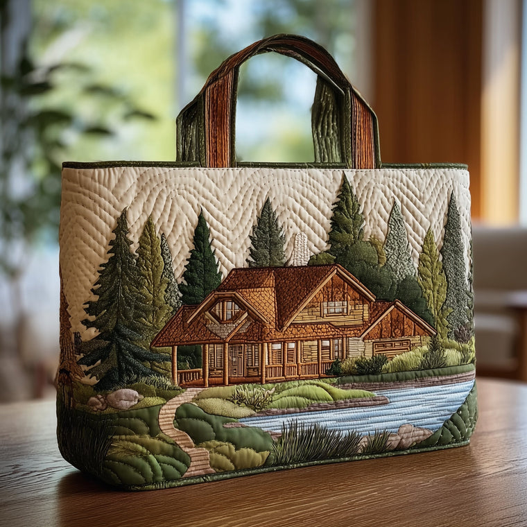 Cabin In Woods Quilted Tote