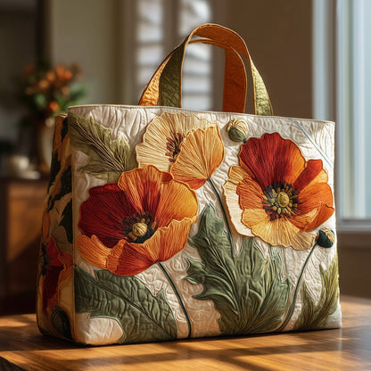Bright Poppy Flowers Quilted Tote