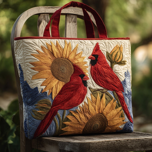 The Cardinal And Sunflower Quilted Tote