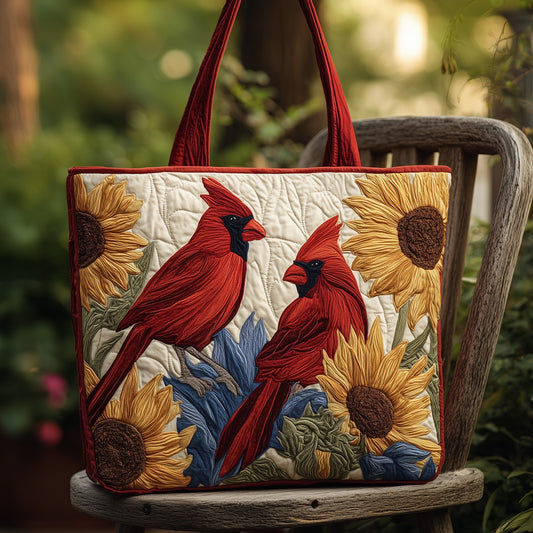 Cardinal Birds Sunflowers Quilted Tote