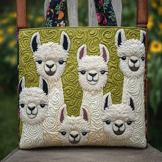 Playful Llama Faces Quilted Tote