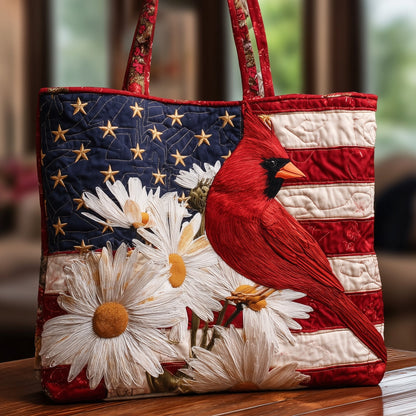 Cardinal Bird Daisies Quilted Tote