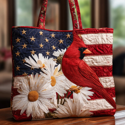 Cardinal Bird Daisies Quilted Tote