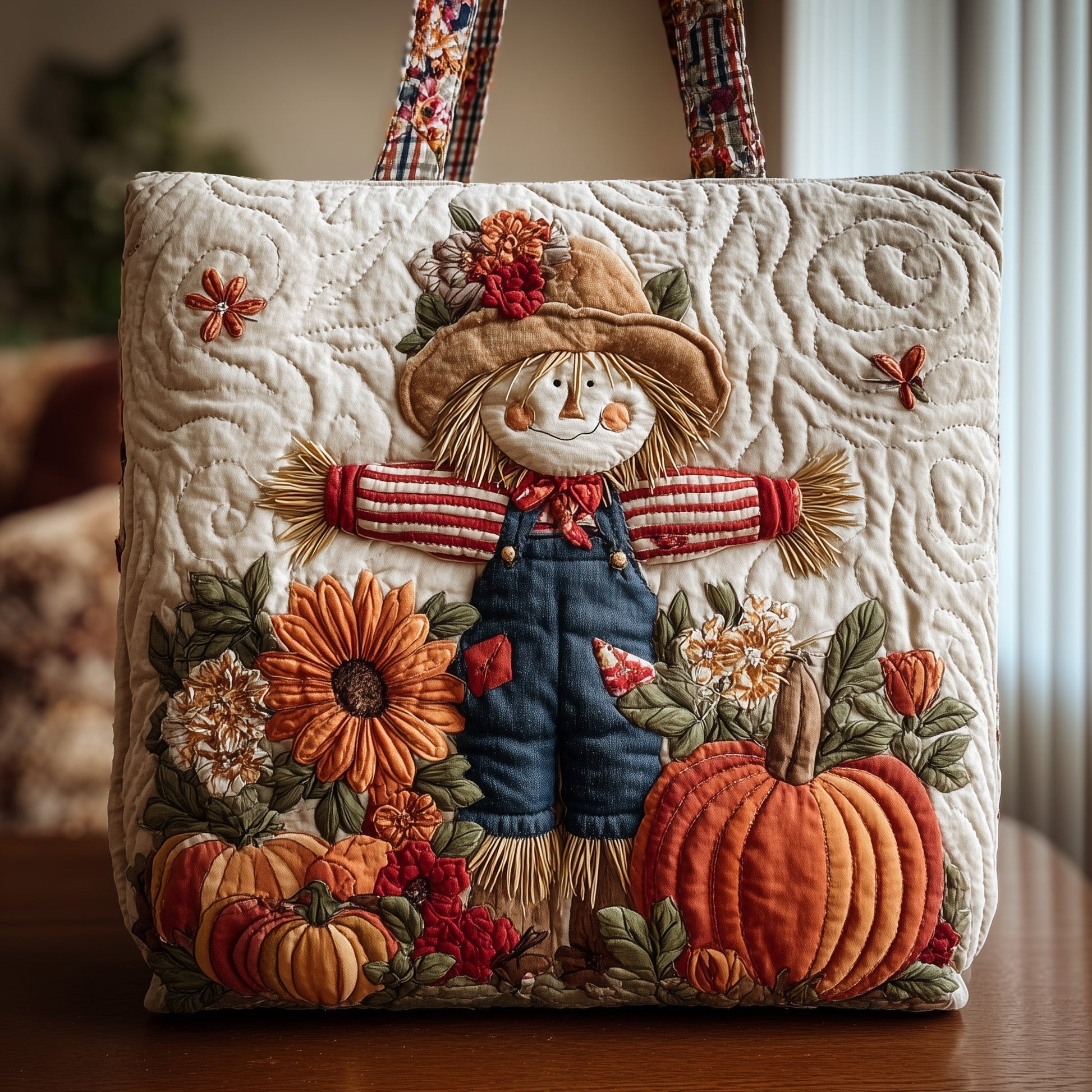 Everyday Scarecrow Pumpkins Quilted Tote