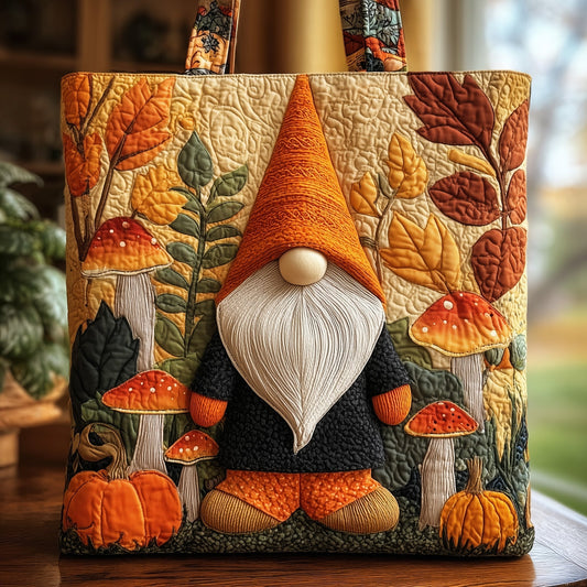 Autumn Gnome Illustration Quilted Tote