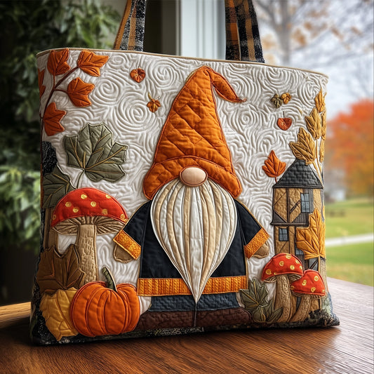 Autumn Gnome Leaves Quilted Tote