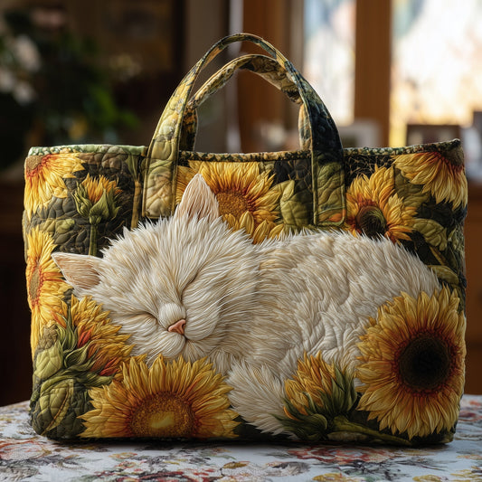 Everyday Cat Sunflowers Quilted Tote