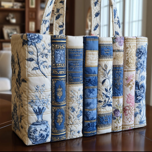 Vintage Books Spines Quilted Tote