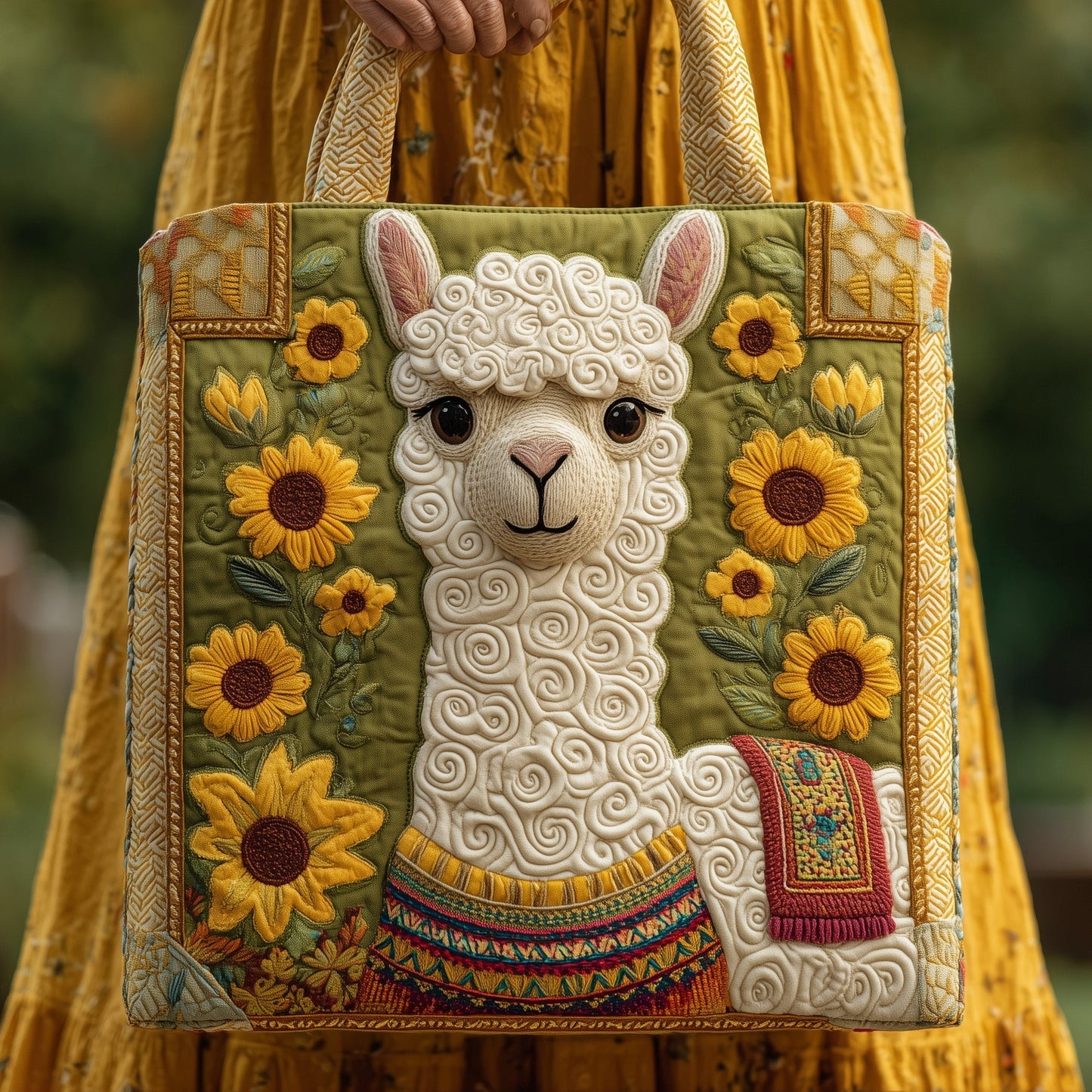 The Sunflower Llama Quilted Tote