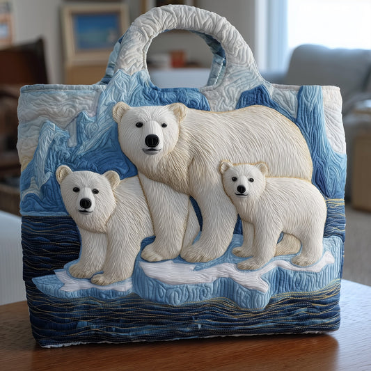Polar Bears On Glacier Quilted Tote