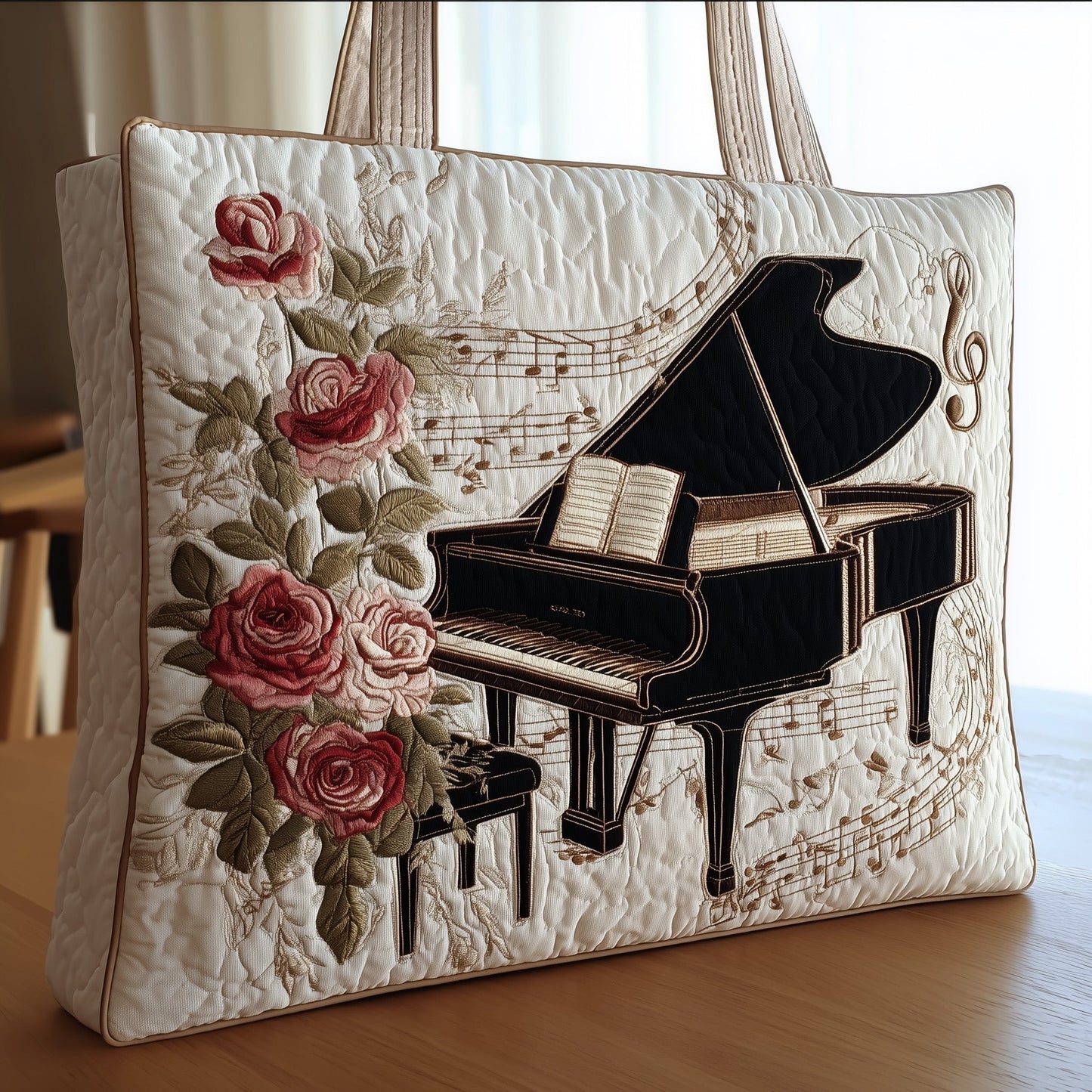 Grand Piano Roses Quilted Tote