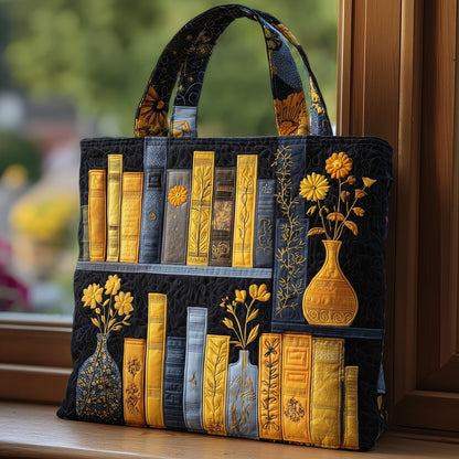 Books Yellow Flowers Quilted Tote