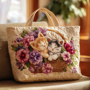 Everyday Cats Flowers Quilted Tote