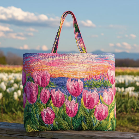 Tulip Floral Sunset Quilted Tote