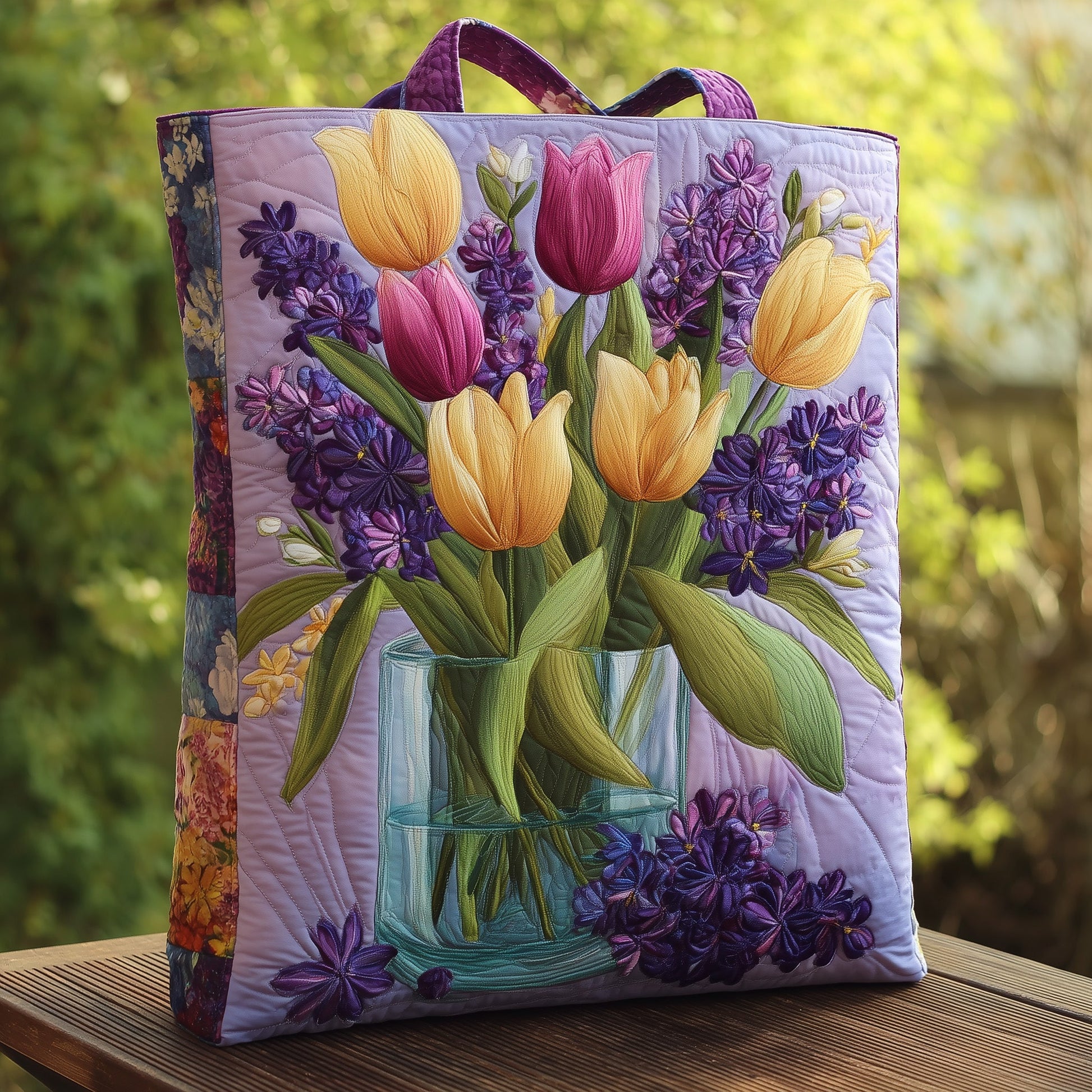 Tulip Flower Bouquet Quilted Tote
