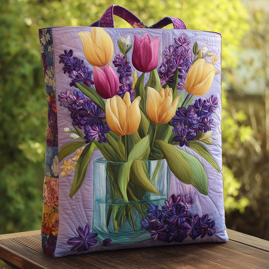 Tulip Flower Bouquet Quilted Tote