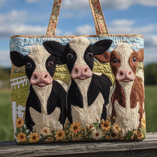 Three Cows Sunflowers Quilted Tote