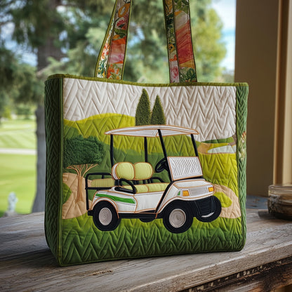 Golf Cart Green Landscape Quilted Tote