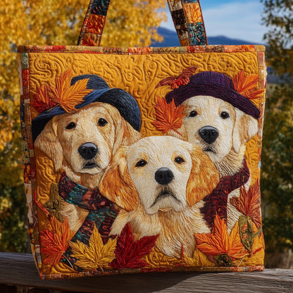 Golden Retrievers In Autumn Quilted Tote