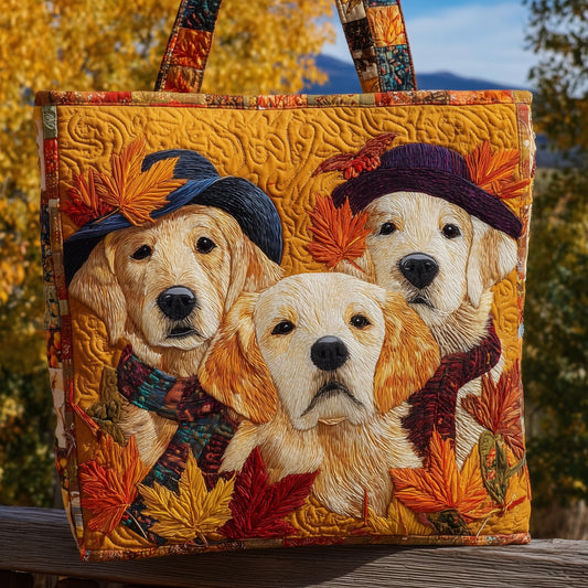 Golden Retrievers In Autumn Quilted Tote