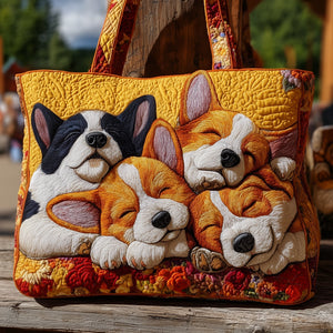 Two Corgi Dogs Quilted Tote