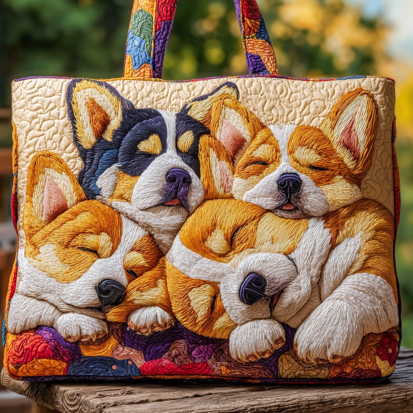 Everyday Corgi Dogs Quilted Tote