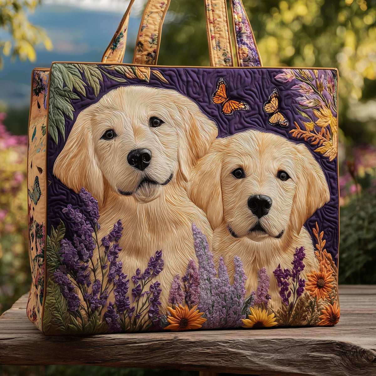 Golden Retrievers Flowers Tote Bag
