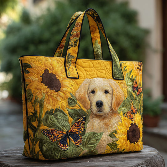 Golden Retriever Sunflowers Butterflies Quilted Tote