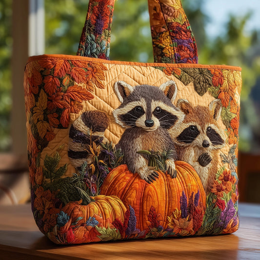Everyday Autumn Raccoon Quilted Tote