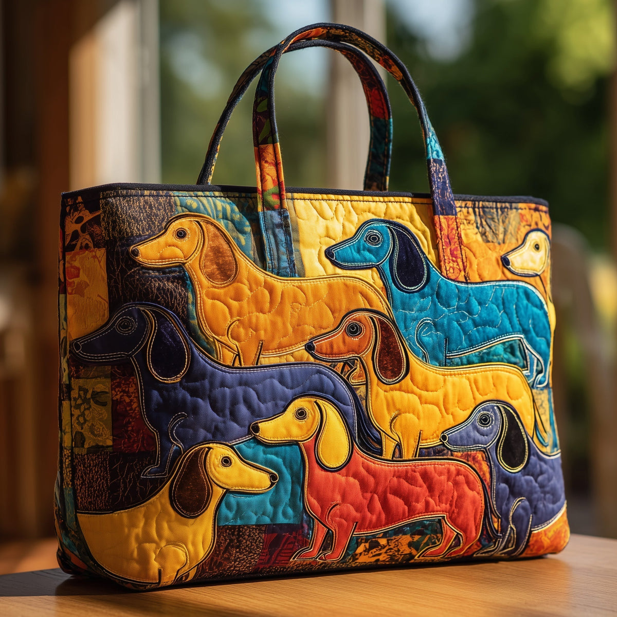 Colorful Dachshund Dogs Quilted Tote