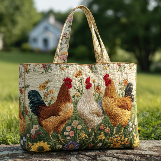 Rooster Chicken Farm Quilted Tote