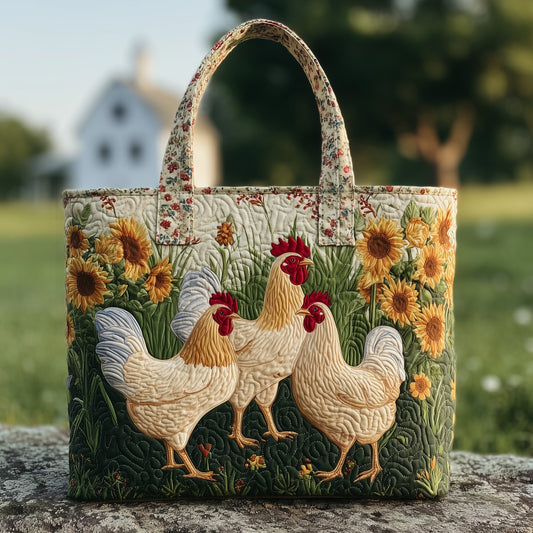 Everyday Rooster Sunflowers Quilted Tote