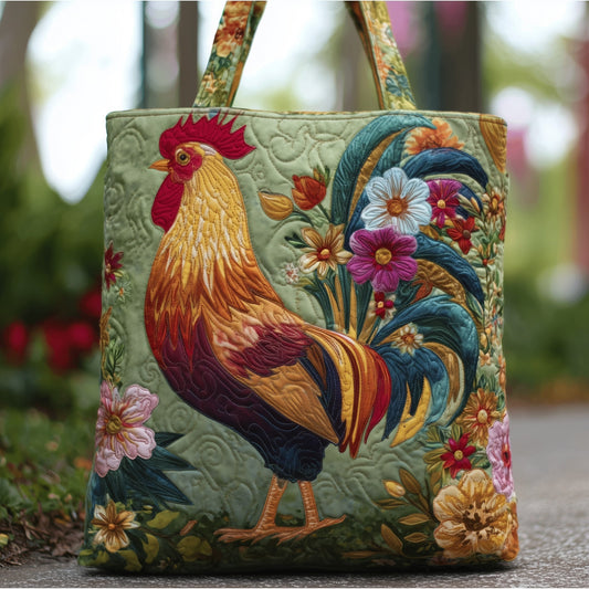 Everyday Rooster Floral Quilted Tote