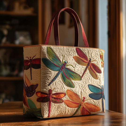 Everyday Colorful Dragonflies Quilted Tote