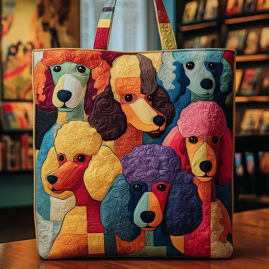 Colorful Poodle Dogs Quilted Tote
